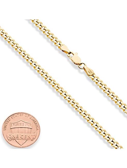 Miabella Solid 18k Gold Over 925 Sterling Silver Italian 3.5mm Diamond Cut Cuban Link Curb Chain Necklace for Women Men 16, 18, 20, 22, 24, 26, 30 Inch Made in Italy