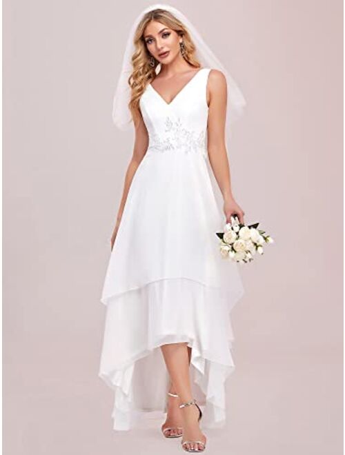 Ever-Pretty Women's High Low A-Line Applique V-Neck Sleeveless Wedding Dress 90389