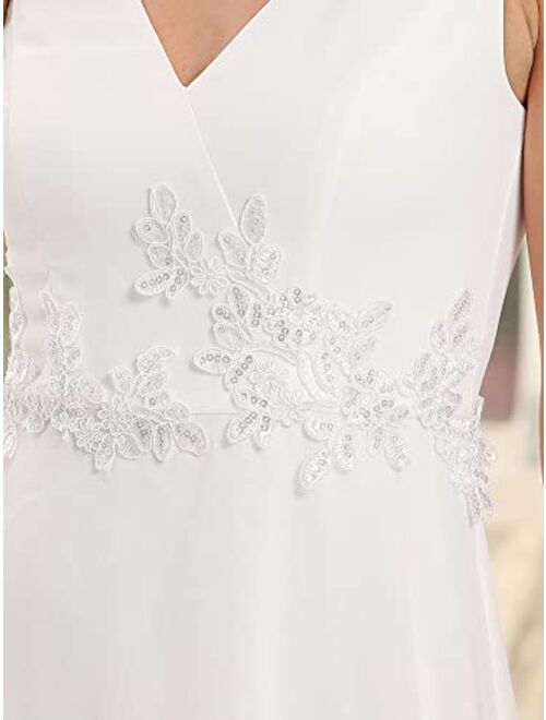 Ever-Pretty Women's High Low A-Line Applique V-Neck Sleeveless Wedding Dress 90389