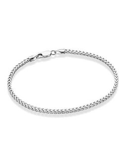 Solid 925 Sterling Silver Italian 2.5mm Franco Square Box Link Chain Bracelet for Men Women 7, 7.5, 8, 8.5 Inch Made in Italy