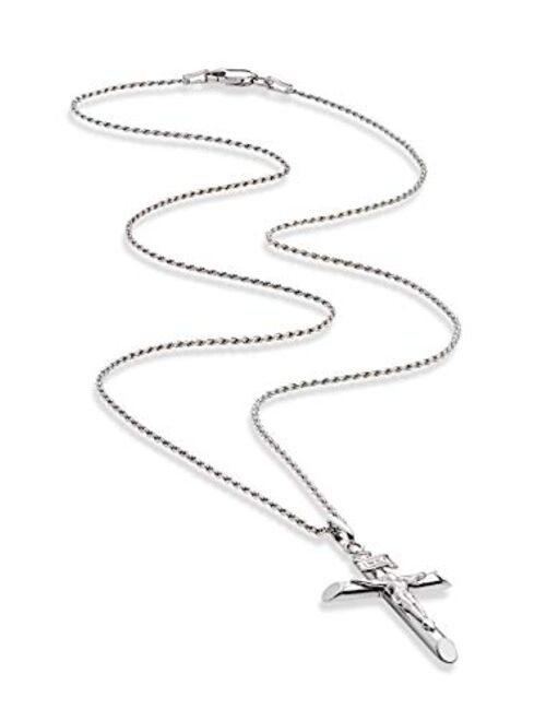 Miabella Rhodium Plated 925 Sterling Silver Crucifix Cross Necklace for Men Women, Cross Pendant with Rope Chain 18, 20, 22, 24 Inch Made in Italy