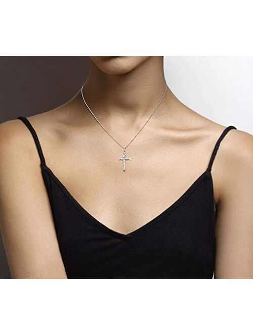 Miabella Rhodium Plated 925 Sterling Silver Crucifix Cross Necklace for Men Women, Cross Pendant with Rope Chain 18, 20, 22, 24 Inch Made in Italy
