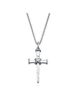 925 Sterling Silver Italian Rope Wrap Nail Cross Pendant Necklace for Men 22, 24, 26, 28 Inch Box Chain, Rhodium or 18K Yellow Gold Over Silver Made in Italy