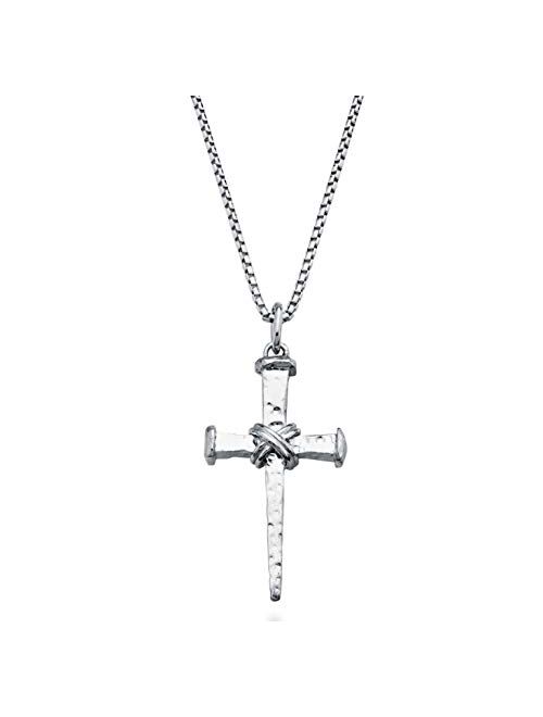 Miabella 925 Sterling Silver Italian Rope Wrap Nail Cross Pendant Necklace for Men 22, 24, 26, 28 Inch Box Chain, Rhodium or 18K Yellow Gold Over Silver Made in Italy