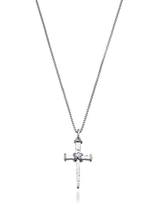 Miabella 925 Sterling Silver Italian Rope Wrap Nail Cross Pendant Necklace for Men 22, 24, 26, 28 Inch Box Chain, Rhodium or 18K Yellow Gold Over Silver Made in Italy