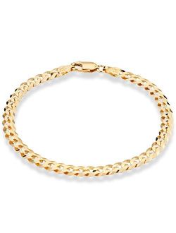 18K Gold Over Sterling Silver Italian 5mm Solid Diamond-Cut Cuban Link Curb Chain Bracelet for Men Women, 6.5, 7, 8, 9 Inch 925 Made in Italy