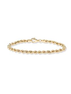 18K Gold Over Sterling Silver 4mm Classic Rope Chain Link Bracelet for Women Men, 6.5, 7, 7.5, 8, 8.5 Inch 925 Made in Italy