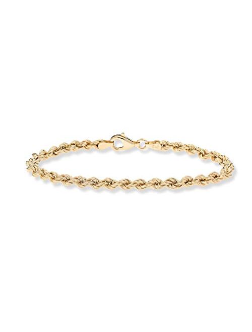Miabella 18K Gold Over Sterling Silver 4mm Classic Rope Chain Link Bracelet for Women Men, 6.5, 7, 7.5, 8, 8.5 Inch 925 Made in Italy