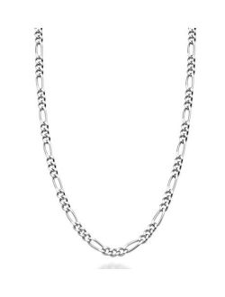 Solid 925 Sterling Silver Italian 2.3mm Diamond-Cut Figaro Link Chain Necklace for Women Men 16, 18, 20, 22, 24, 26, 30 Inch Made in Italy