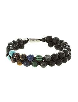 Men's Multi Color Stone Double Strand Adjustable Bracelet in Stainless Steel