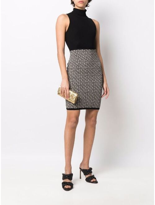 Balmain monogram-pattern pencil skirt