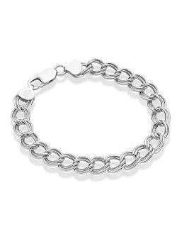 925 Sterling Silver Italian 9mm Double Curb Link Chain Bracelet for Women Men, 6.5, 7, 7.5, 8 Inch 925 Charm Bracelet Made in Italy