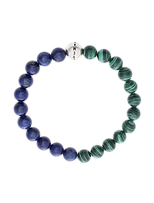 Steve Madden Blue Simulated Lapis and Green Simulated Malachite Adjustable Beaded Bracelet for Men in Stainless Steel