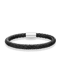 Genuine Italian Braided Leather Bracelet for Men, Stainless Steel Magnetic Closure, Made in Italy