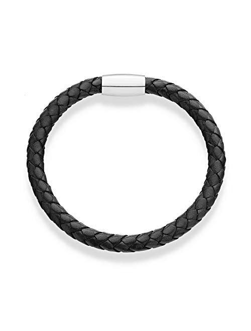 Miabella Genuine Italian Braided Leather Bracelet for Men, Stainless Steel Magnetic Closure, Made in Italy