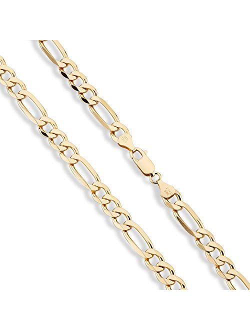 Miabella 18K Gold Over Sterling Silver Italian 7mm Solid Diamond-Cut Figaro Link Chain Necklace for Men, 18, 20, 22, 24, 26, 30 Inches