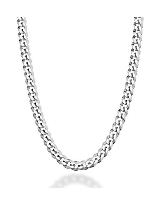 Miabella Solid 925 Sterling Silver Italian 5mm Diamond Cut Cuban Link Curb Chain Necklace for Women Men, 16, 18, 20, 22, 24, 26, 30 Inch Made in Italy