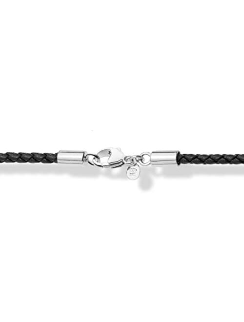 Miabella Genuine Italian 3mm Black Braided Leather Cord Chain Necklace for Men Women with 925 Sterling Silver Clasp 16, 18, 20, 22, 24, 26 Inch Made in Italy