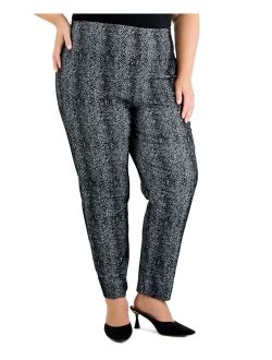 Plus Size Flocked-Print Pull-On Pants, Created for Macy's