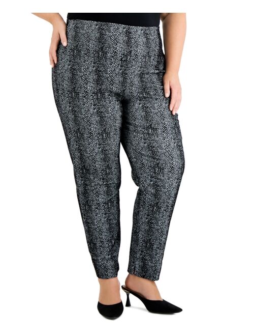 Alfani Plus Size Flocked-Print Pull-On Pants, Created for Macy's
