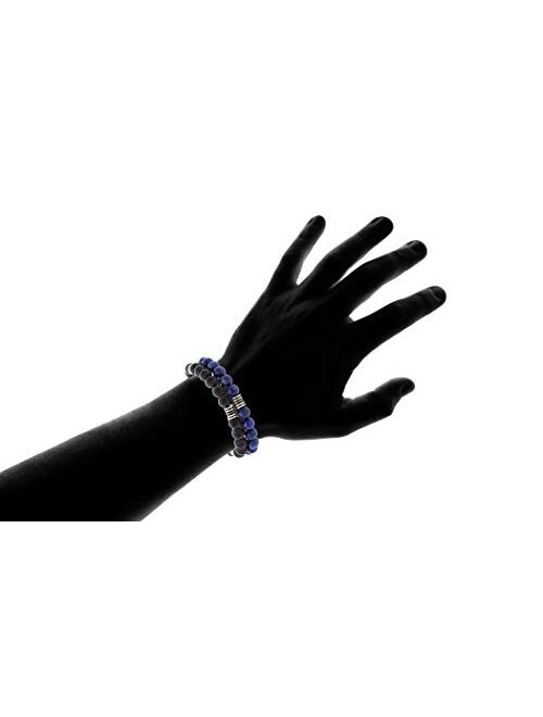 Steve Madden Stainless Steel Black and Blue Beaded Stretch Duo Bracelet Set for Men