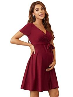 Women's V-Neck A-line Short Wrap Maternity Dress for Causal Party 20786