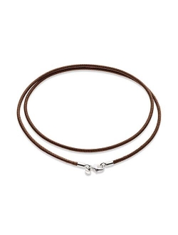 Genuine Italian 2mm Black or Brown Leather Cord Chain Necklace for Men Women with 925 Sterling Silver Clasp 14, 16, 18, 20, 22, 24, 26 Inch Made in Italy