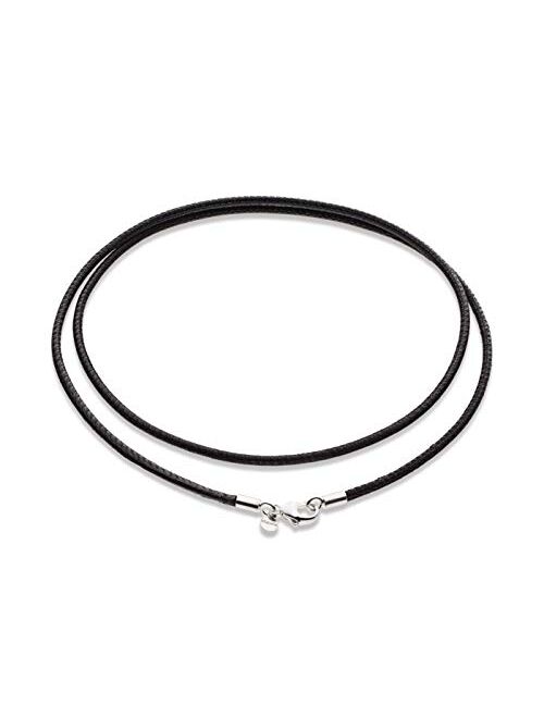 Miabella Genuine Italian 2mm Black or Brown Leather Cord Chain Necklace for Men Women with 925 Sterling Silver Clasp 14, 16, 18, 20, 22, 24, 26 Inch Made in Italy