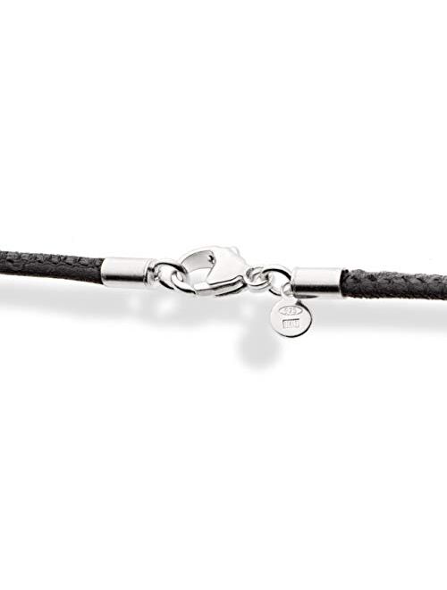 Miabella Genuine Italian 2mm Black or Brown Leather Cord Chain Necklace for Men Women with 925 Sterling Silver Clasp 14, 16, 18, 20, 22, 24, 26 Inch Made in Italy