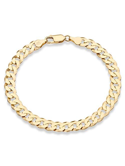 Miabella 18K Gold Over Sterling Silver Italian 7mm Solid Diamond-Cut Cuban Link Curb Chain Bracelet for Men Women 7, 7.5, 8, 8.5, 9 Inch, 925 Made in Italy