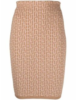 monogram-pattern pencil skirt