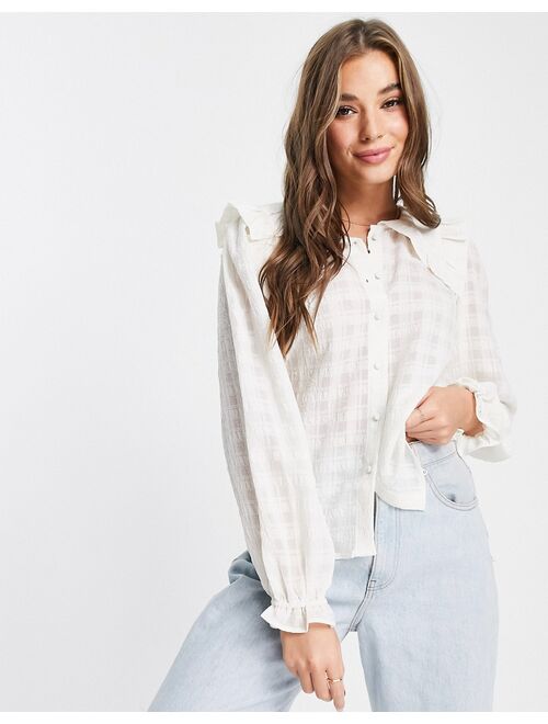 New Look ruffle collar shirt in off white