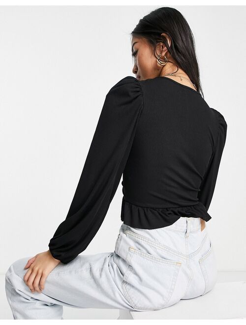 New Look ruched front tie detail top in black