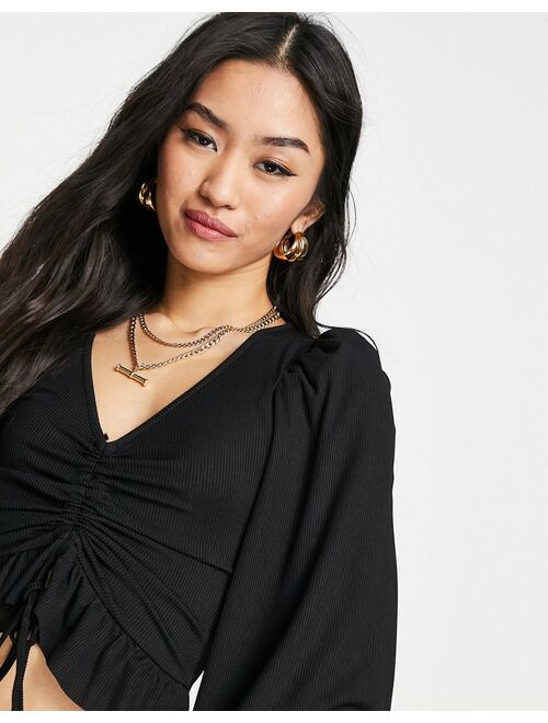 New Look ruched front tie detail top in black