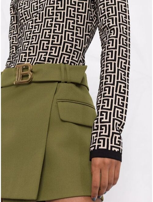 Balmain logo-buckle belted skirt