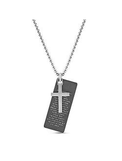 Lords Prayer Cross Black IP Plated Stainless Steel Necklace for Men