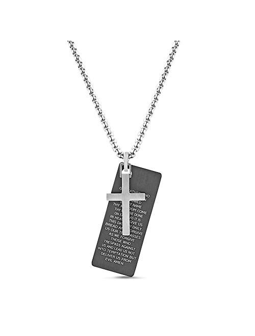 Buy Steve Madden Lords Prayer Cross Black IP Plated Stainless Steel
