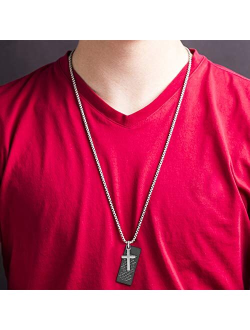 Steve Madden Lords Prayer Cross Black IP Plated Stainless Steel Necklace for Men