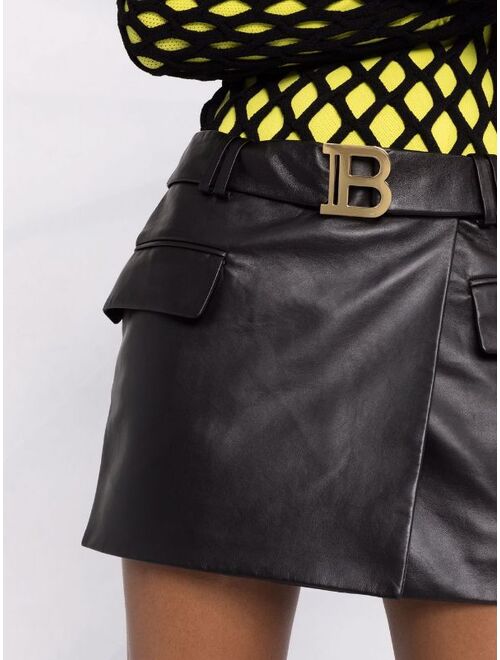 Balmain logo-plaque leather miniskirt