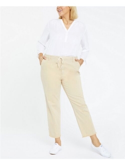 Plus Size Relaxed Trouser Pant with Frayed Hems and Cord Belt