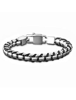 Stainless Steel Cord Box Chain Bracelet for Men