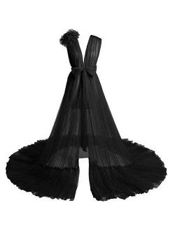 Tianzhihe Sheer Maternity Dress for Photography Tulle Maxi Lingerie Robe Wedding Scarf Nightgown Coverup