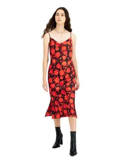Floral-Print Spaghetti-Strap Satin Slip Dress, Created for Macy's