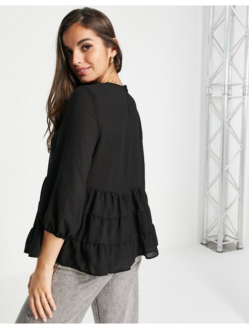 New Look tiered blouse in black