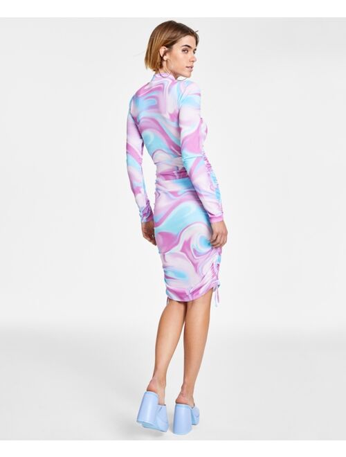 Bar III Printed Ruched Bodycon Dress, Created for Macy's