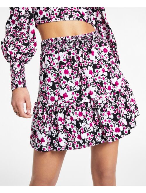 Bar III Floral Print Ruffled Skirt, Created for Macy's
