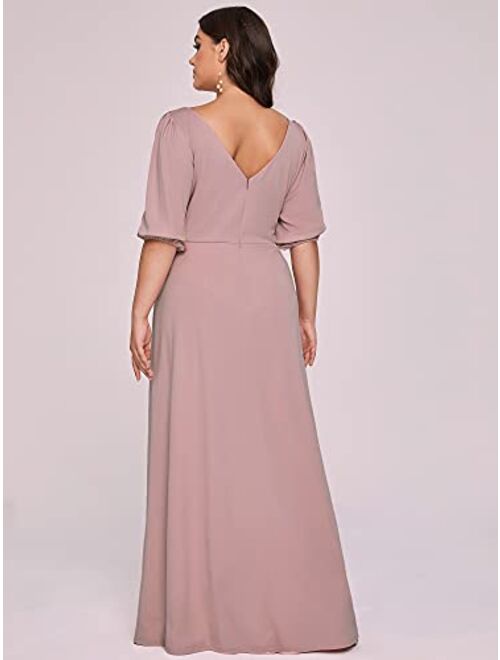 Ever-Pretty Women's Long Sleeve V-Neck Plus Size Formal Bridesmaid Dresses 80106-PZ