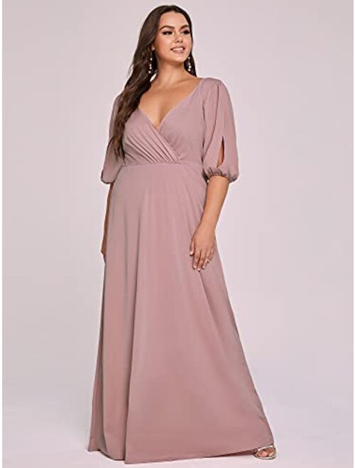 Ever-Pretty Women's Long Sleeve V-Neck Plus Size Formal Bridesmaid Dresses 80106-PZ