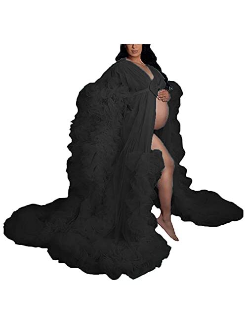 Tianzhihe Puffy Tulle Robe for Maternity Photoshoot Sheer Dressing Gowns Pregnancy Dress Bathrobe Sleepwear for Women