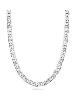 Solid 925 Sterling Silver Italian 6mm Diamond-Cut Solid Flat Mariner Link Chain Necklace for Women Men, 16, 18, 20, 22, 24, 26, 30 Inch Made in Italy